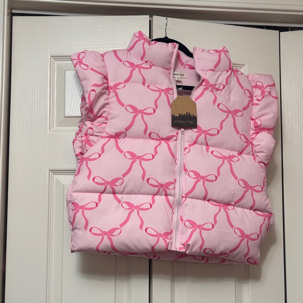 Pink Bow Patterned Puffer Vest